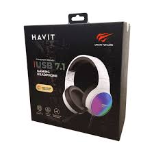 Headphone havit Gaming (RGB) , Model H2043U White , 50MM Dynamic unit, Surround Sound Wired (3.5mm audio +1.7 USB) , Headphone With Noise Cancelling Microphone & In-Line Volume Control for pc and lap top , home , office and perssonal use
